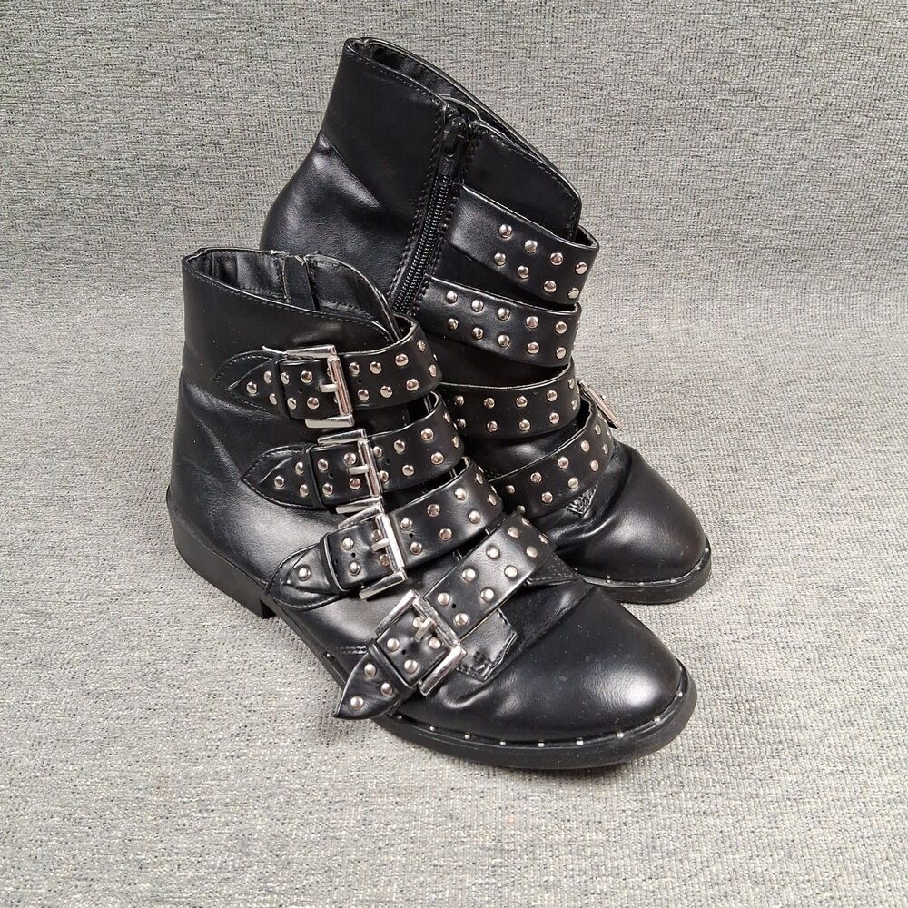 Mossimo Supply Co Black Studded Multi Buckle Moto Ankle Boots Sz 8.5 Rocker